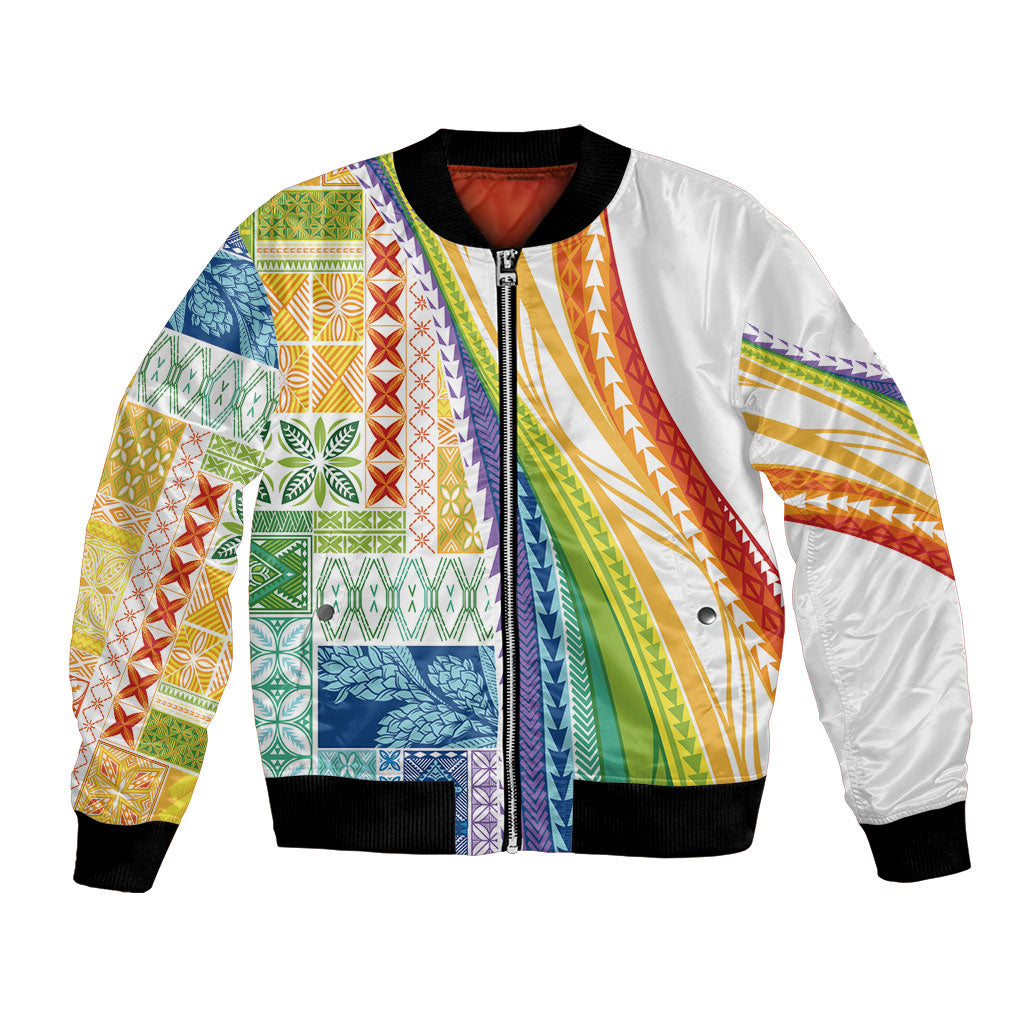Pasifika Samoa Siapo Malu Tattoo Inspired Bomber Jacket Fa'afafine Rainbow Theme LT7 Unisex Multicolor - Polynesian Pride