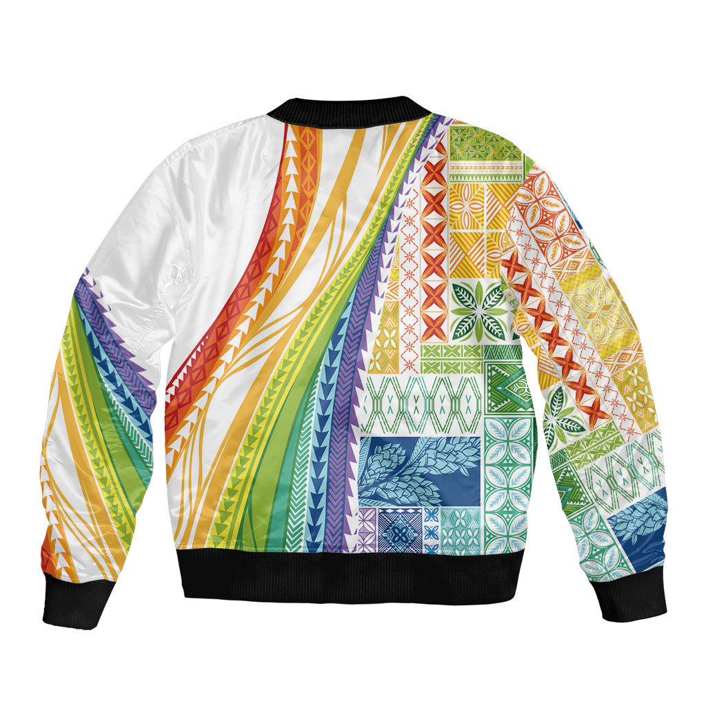 Pasifika Samoa Siapo Malu Tattoo Inspired Bomber Jacket Fa'afafine Rainbow Theme LT7 - Polynesian Pride