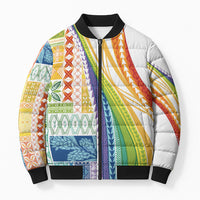 Pasifika Samoa Siapo Malu Tattoo Inspired Bomber Puffer Jacket Fa'afafine Rainbow Theme LT7 Unisex Multicolor - Polynesian Pride