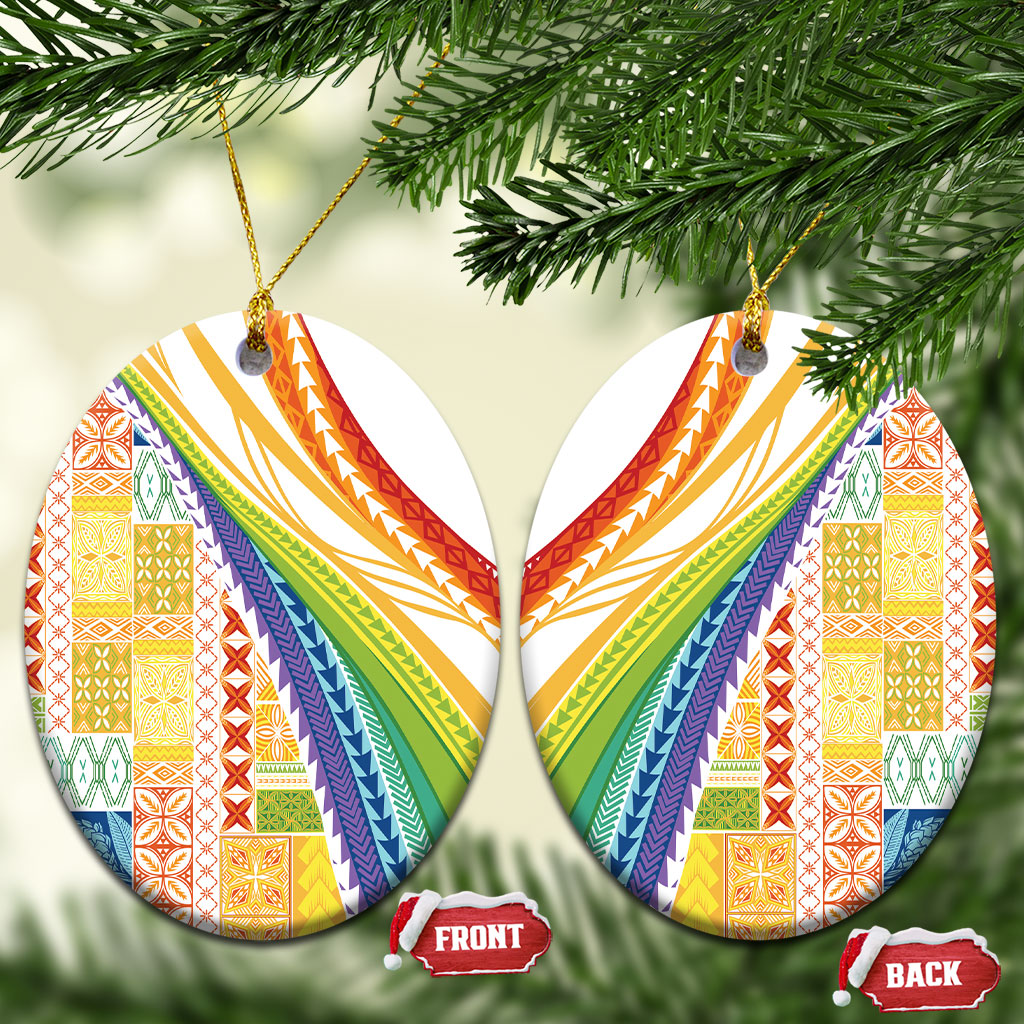 Pasifika Samoa Siapo Malu Tattoo Inspired Ceramic Ornament Fa'afafine Rainbow Theme LT7 Oval Multicolor - Polynesian Pride