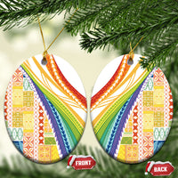 Pasifika Samoa Siapo Malu Tattoo Inspired Ceramic Ornament Fa'afafine Rainbow Theme LT7 Oval Multicolor - Polynesian Pride