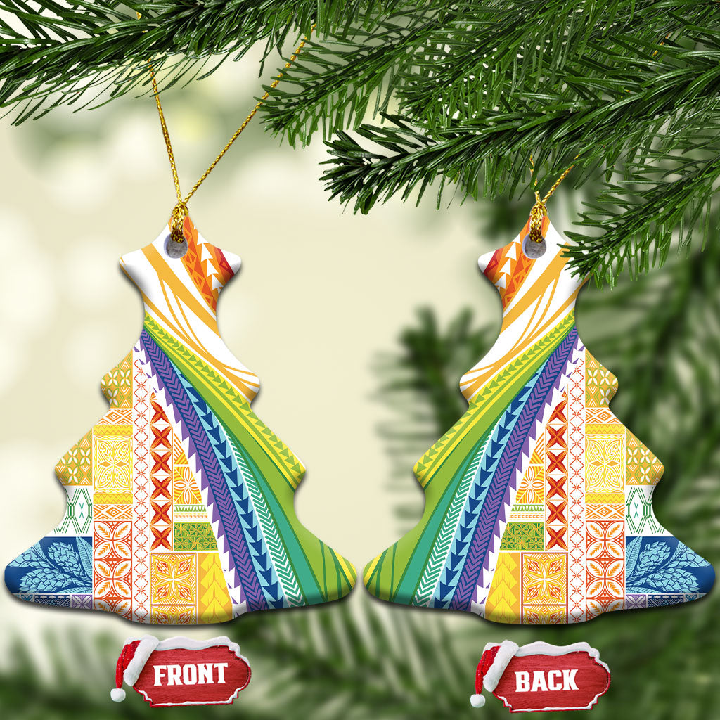 Pasifika Samoa Siapo Malu Tattoo Inspired Ceramic Ornament Fa'afafine Rainbow Theme LT7 Christmas Tree Multicolor - Polynesian Pride
