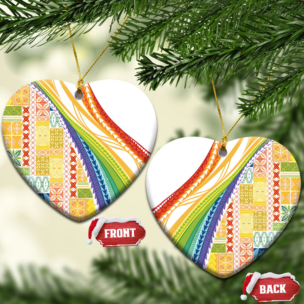 Pasifika Samoa Siapo Malu Tattoo Inspired Ceramic Ornament Fa'afafine Rainbow Theme LT7 Heart Multicolor - Polynesian Pride