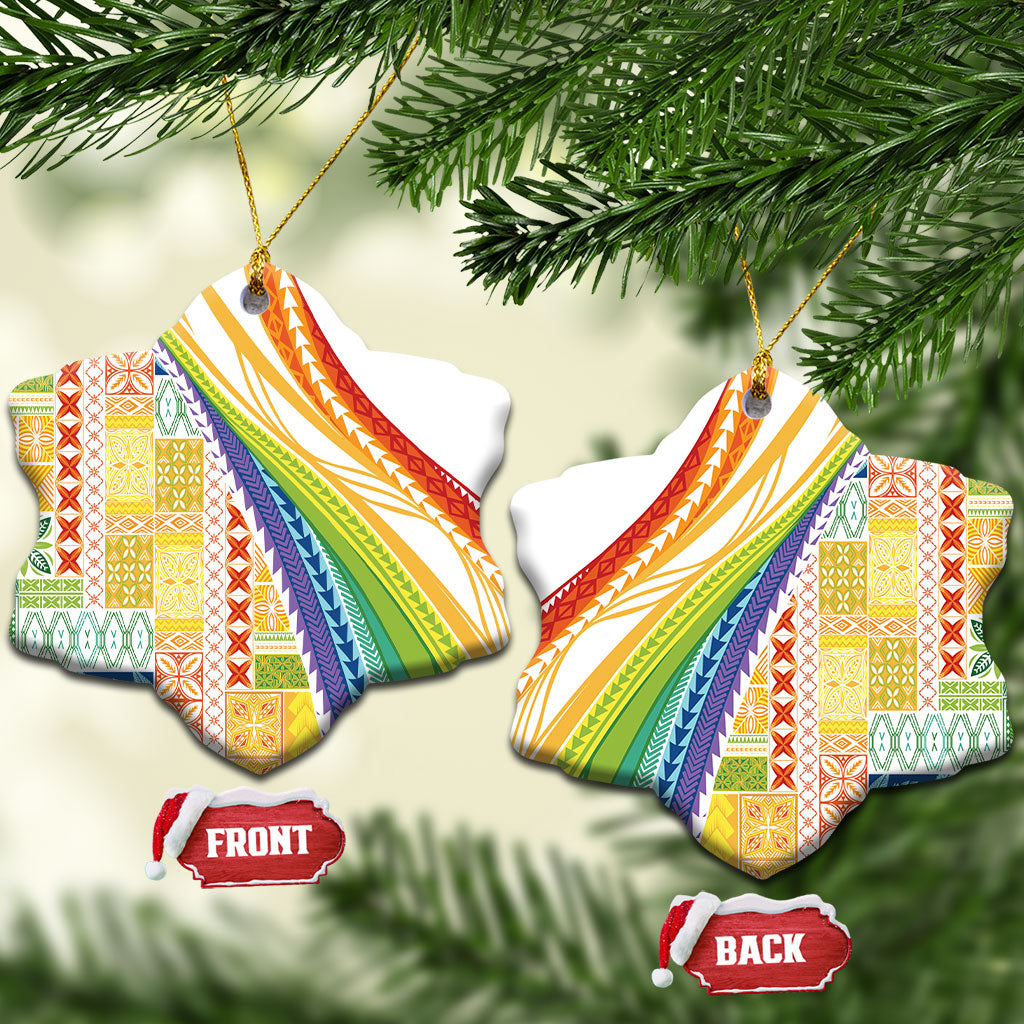 Pasifika Samoa Siapo Malu Tattoo Inspired Ceramic Ornament Fa'afafine Rainbow Theme LT7 Snow Flake Multicolor - Polynesian Pride