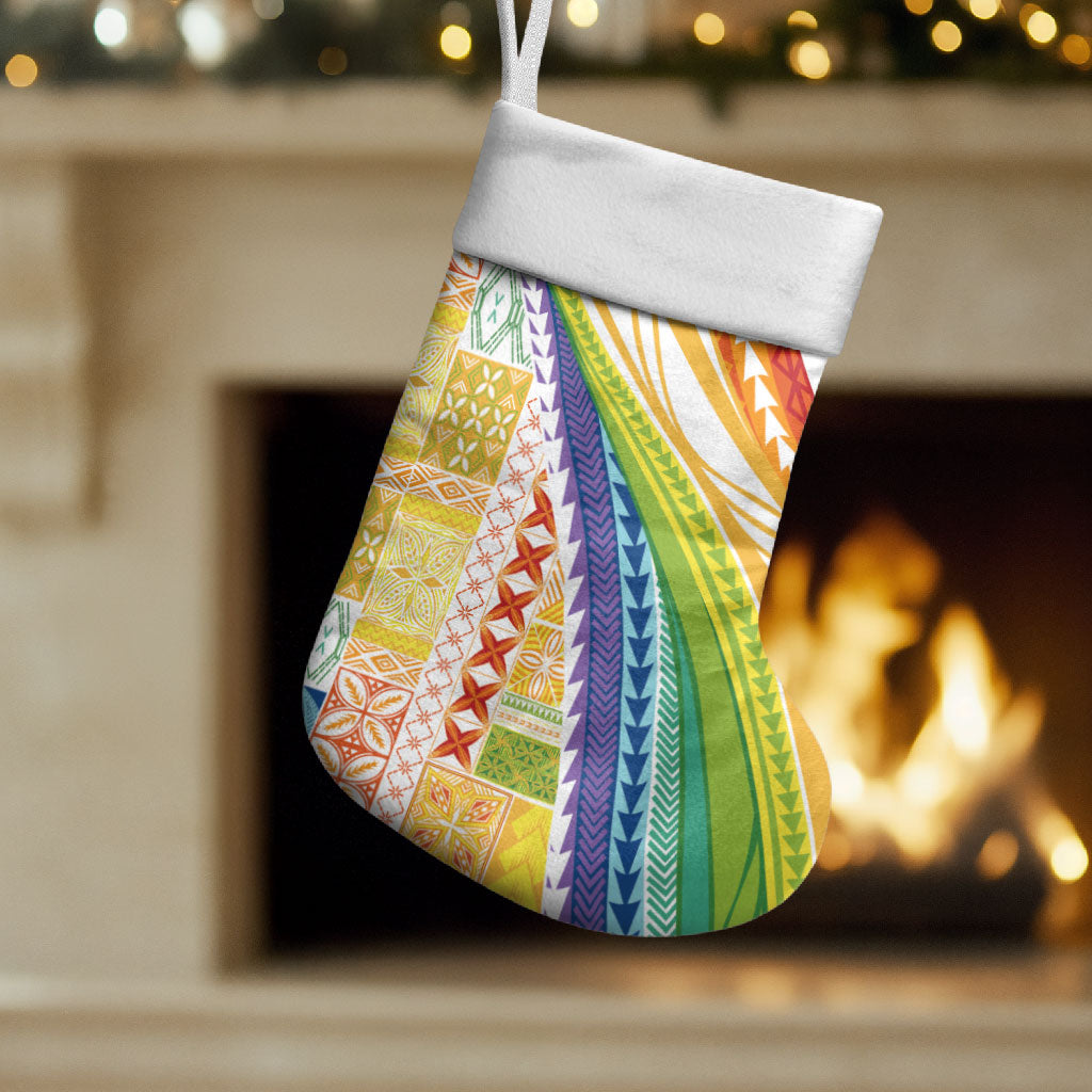 Pasifika Samoa Siapo Malu Tattoo Inspired Christmas Stocking Fa'afafine Rainbow Theme LT7 Set of 2 Multicolor - Polynesian Pride