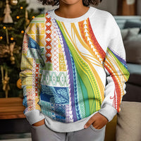 Pasifika Samoa Siapo Malu Tattoo Inspired Kid Ugly Christmas Sweater Fa'afafine Rainbow Theme LT7 - Polynesian Pride
