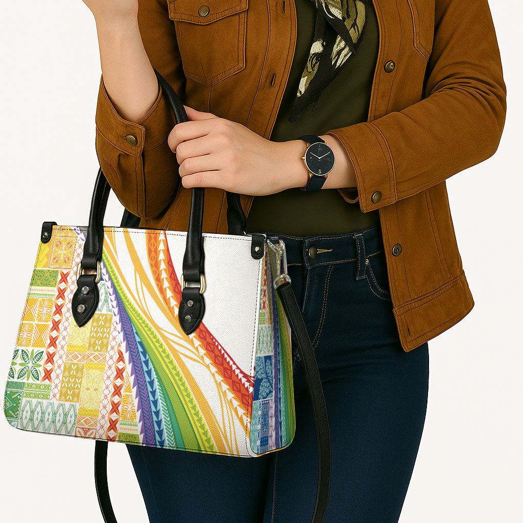 Pasifika Samoa Siapo Malu Tattoo Inspired Leather Bag Fa'afafine Rainbow Theme LT7 - Polynesian Pride