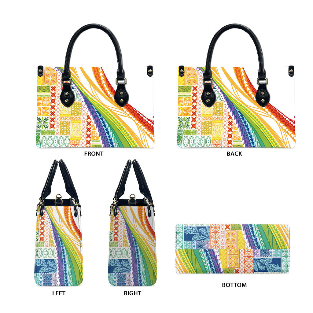 Pasifika Samoa Siapo Malu Tattoo Inspired Leather Bag Fa'afafine Rainbow Theme LT7 - Polynesian Pride