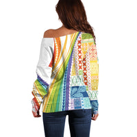 Pasifika Samoa Siapo Malu Tattoo Inspired Off Shoulder Sweater Fa'afafine Rainbow Theme LT7 - Polynesian Pride