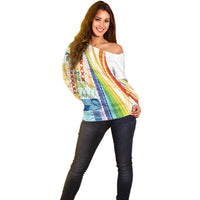 Pasifika Samoa Siapo Malu Tattoo Inspired Off Shoulder Sweater Fa'afafine Rainbow Theme LT7 - Polynesian Pride