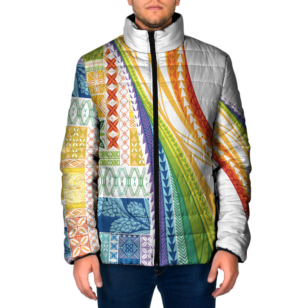 Pasifika Samoa Siapo Malu Tattoo Inspired Padded Jacket Fa'afafine Rainbow Theme LT7 Men Multicolor - Polynesian Pride