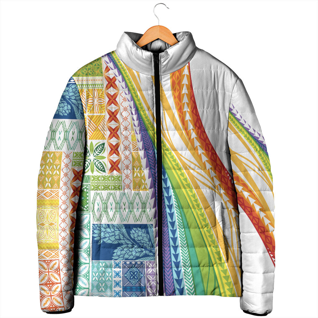 Pasifika Samoa Siapo Malu Tattoo Inspired Padded Jacket Fa'afafine Rainbow Theme LT7 - Polynesian Pride