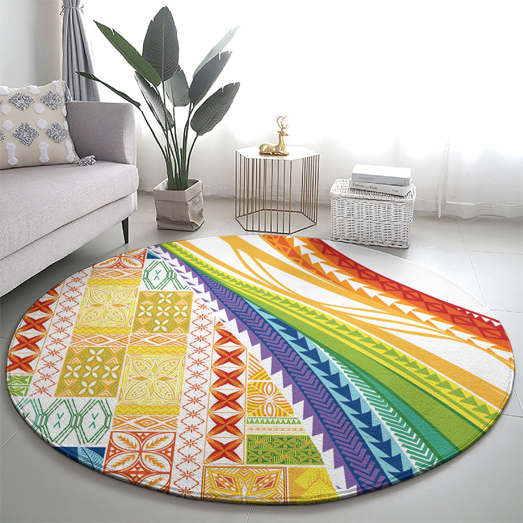 Pasifika Samoa Siapo Malu Tattoo Inspired Round Carpet Fa'afafine Rainbow Theme LT7 - Polynesian Pride