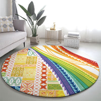 Pasifika Samoa Siapo Malu Tattoo Inspired Round Carpet Fa'afafine Rainbow Theme LT7 - Polynesian Pride