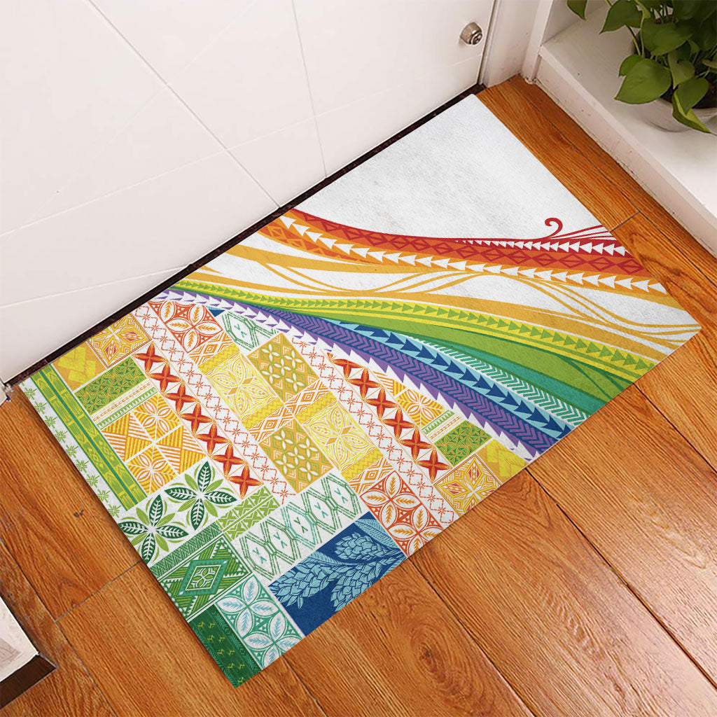 Pasifika Samoa Siapo Malu Tattoo Inspired Rubber Doormat Fa'afafine Rainbow Theme LT7 - Polynesian Pride
