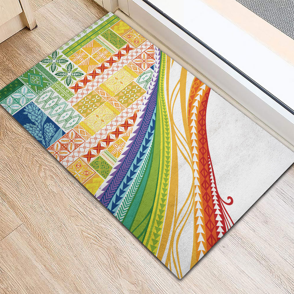 Pasifika Samoa Siapo Malu Tattoo Inspired Rubber Doormat Fa'afafine Rainbow Theme LT7 - Polynesian Pride