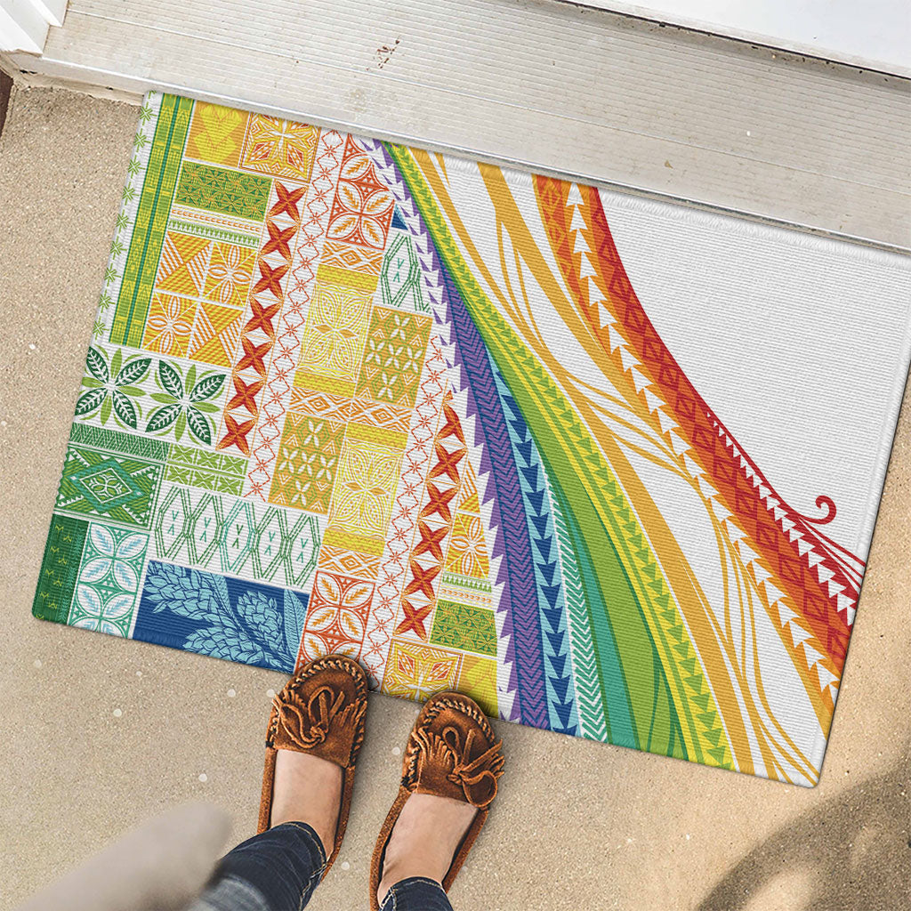 Pasifika Samoa Siapo Malu Tattoo Inspired Rubber Doormat Fa'afafine Rainbow Theme LT7 - Polynesian Pride