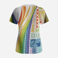 Pasifika Samoa Siapo Malu Tattoo Inspired Scrub Top Fa'afafine Rainbow Theme LT7 - Polynesian Pride