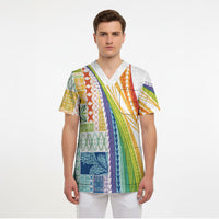 Pasifika Samoa Siapo Malu Tattoo Inspired Scrub Top Fa'afafine Rainbow Theme LT7 - Polynesian Pride