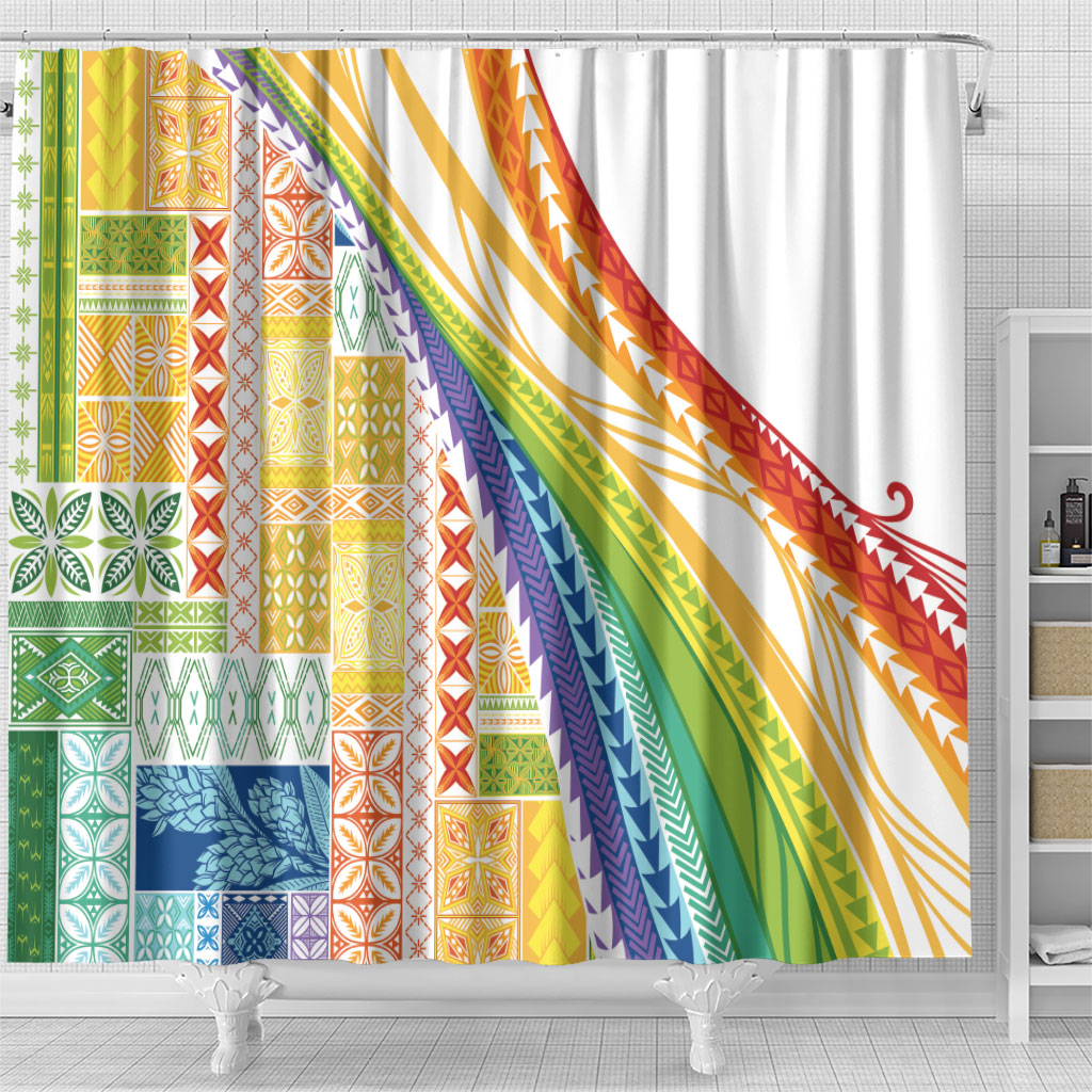 Pasifika Samoa Siapo Malu Tattoo Inspired Shower Curtain Fa'afafine Rainbow Theme