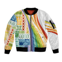 Pasifika Samoa Siapo Malu Tattoo Inspired Sleeve Zip Bomber Jacket Fa'afafine Rainbow Theme LT7 Unisex Multicolor - Polynesian Pride