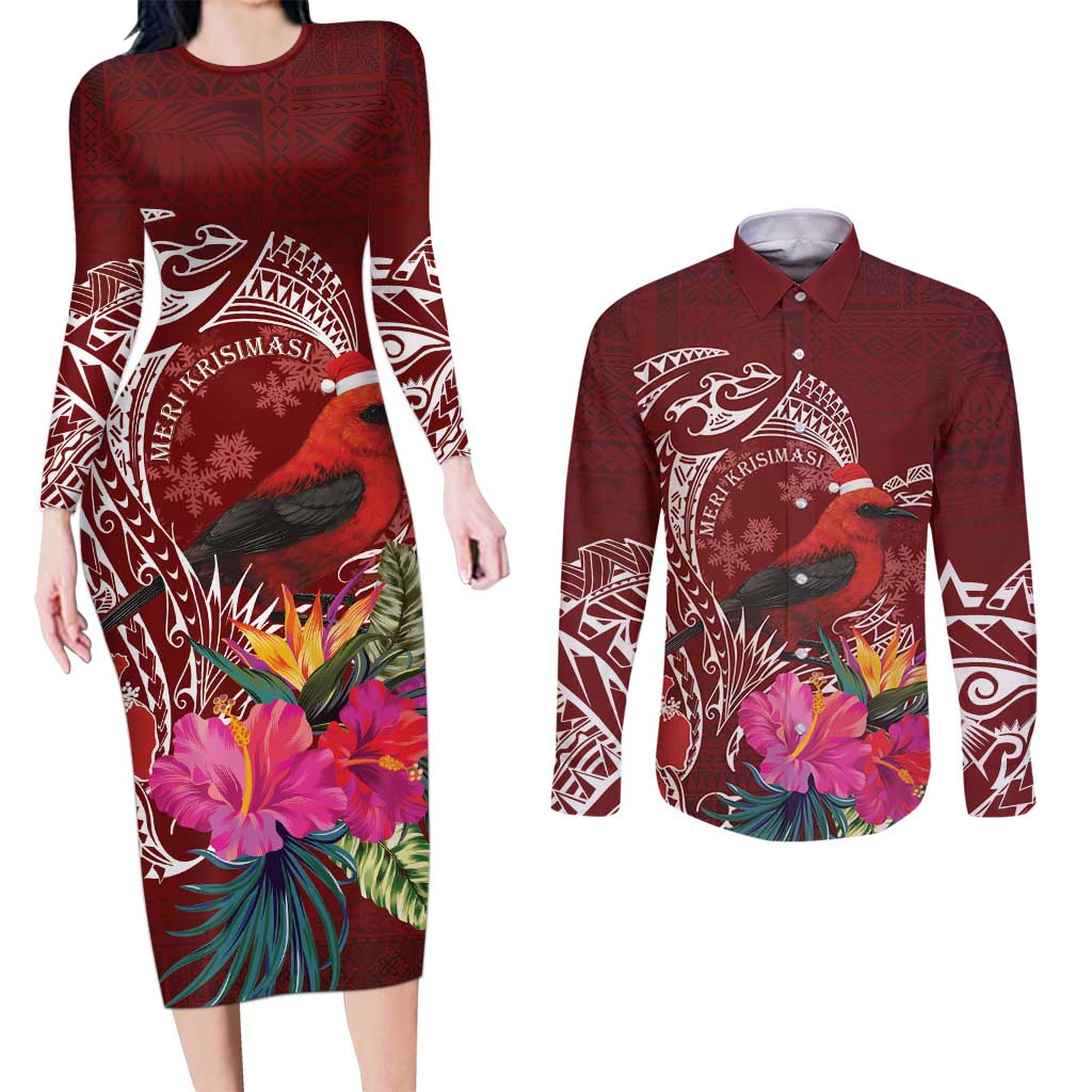 Personalized Samoa Meri Krisimasi Couples Matching Long Sleeve Bodycon Dress and Long Sleeve Button Shirt Segasegamau'u Mix Siapo