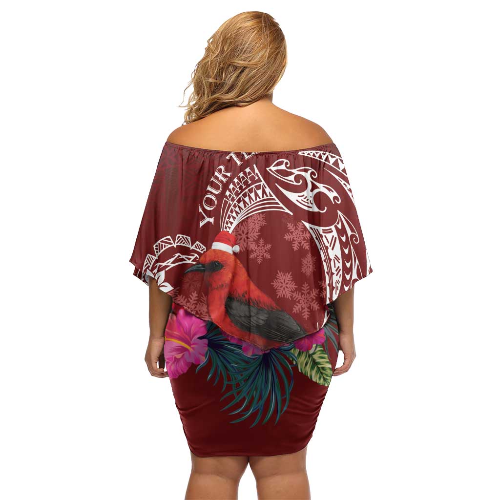 Personalized Samoa Meri Krisimasi Off Shoulder Short Dress Segasegamau'u Mix Siapo LT7 - Polynesian Pride