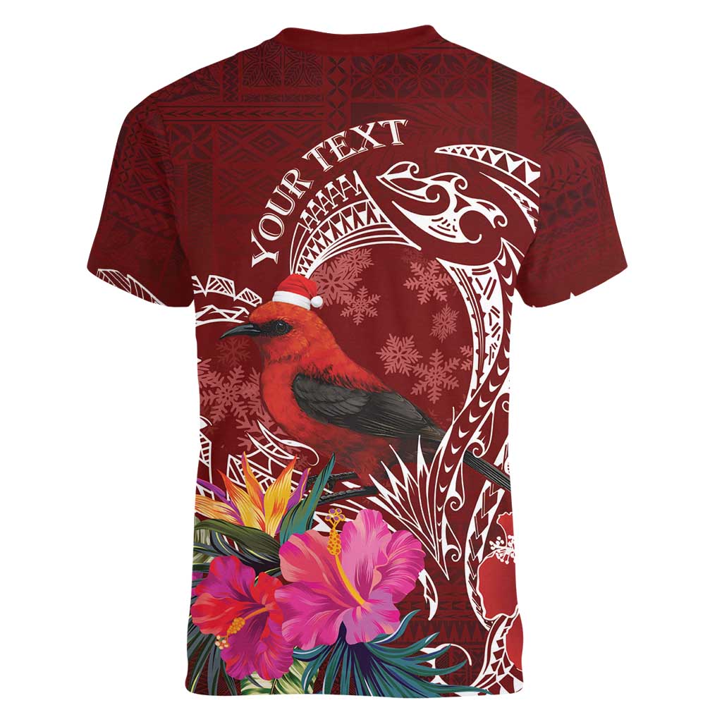 Personalized Samoa Meri Krisimasi Women V-Neck T-Shirt Segasegamau'u Mix Siapo LT7 - Polynesian Pride