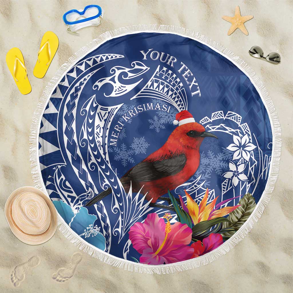 Personalized Samoa Christmas Beach Blanket Cardinal Honeyeater Mix Siapo