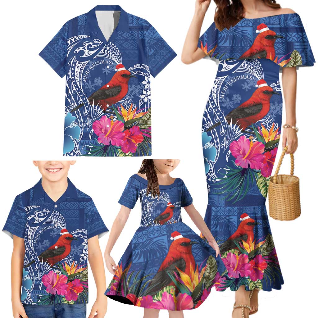 Personalized Samoa Christmas Family Matching Mermaid Dress and Hawaiian Shirt Cardinal Honeyeater Mix Siapo