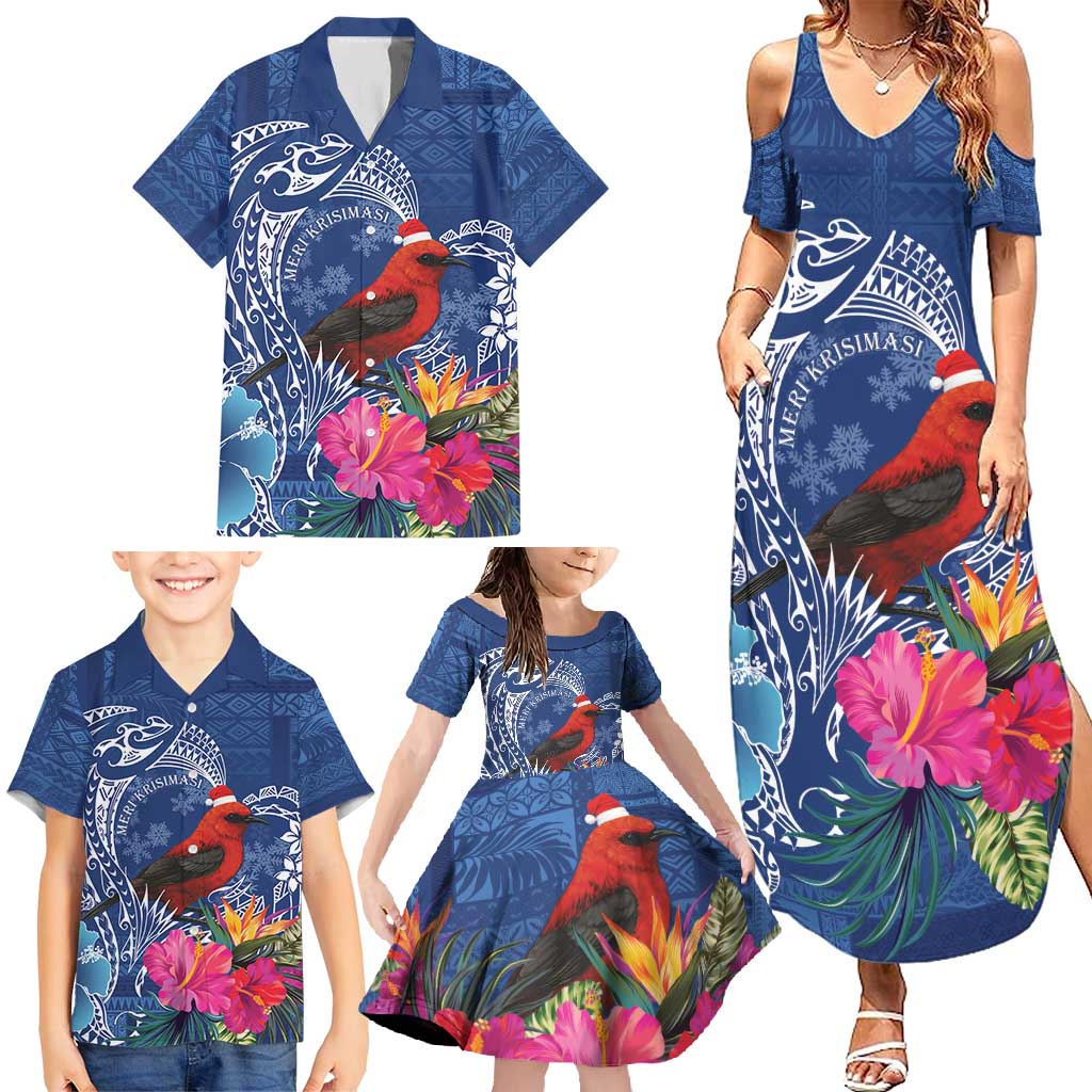 Personalized Samoa Christmas Family Matching Summer Maxi Dress and Hawaiian Shirt Cardinal Honeyeater Mix Siapo