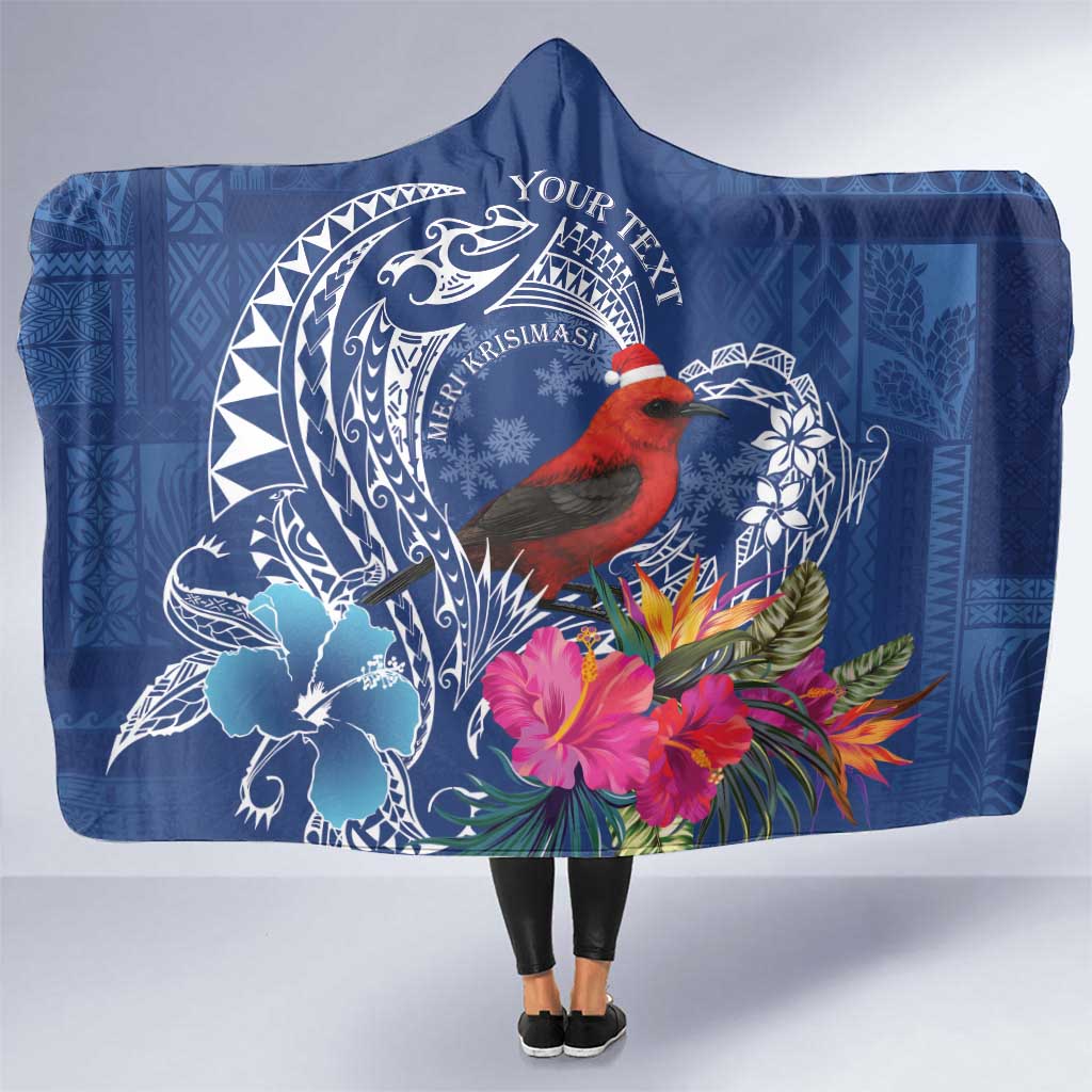 Personalized Samoa Christmas Hooded Blanket Cardinal Honeyeater Mix Siapo