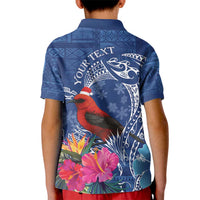 Personalized Samoa Christmas Kid Polo Shirt Cardinal Honeyeater Mix Siapo
