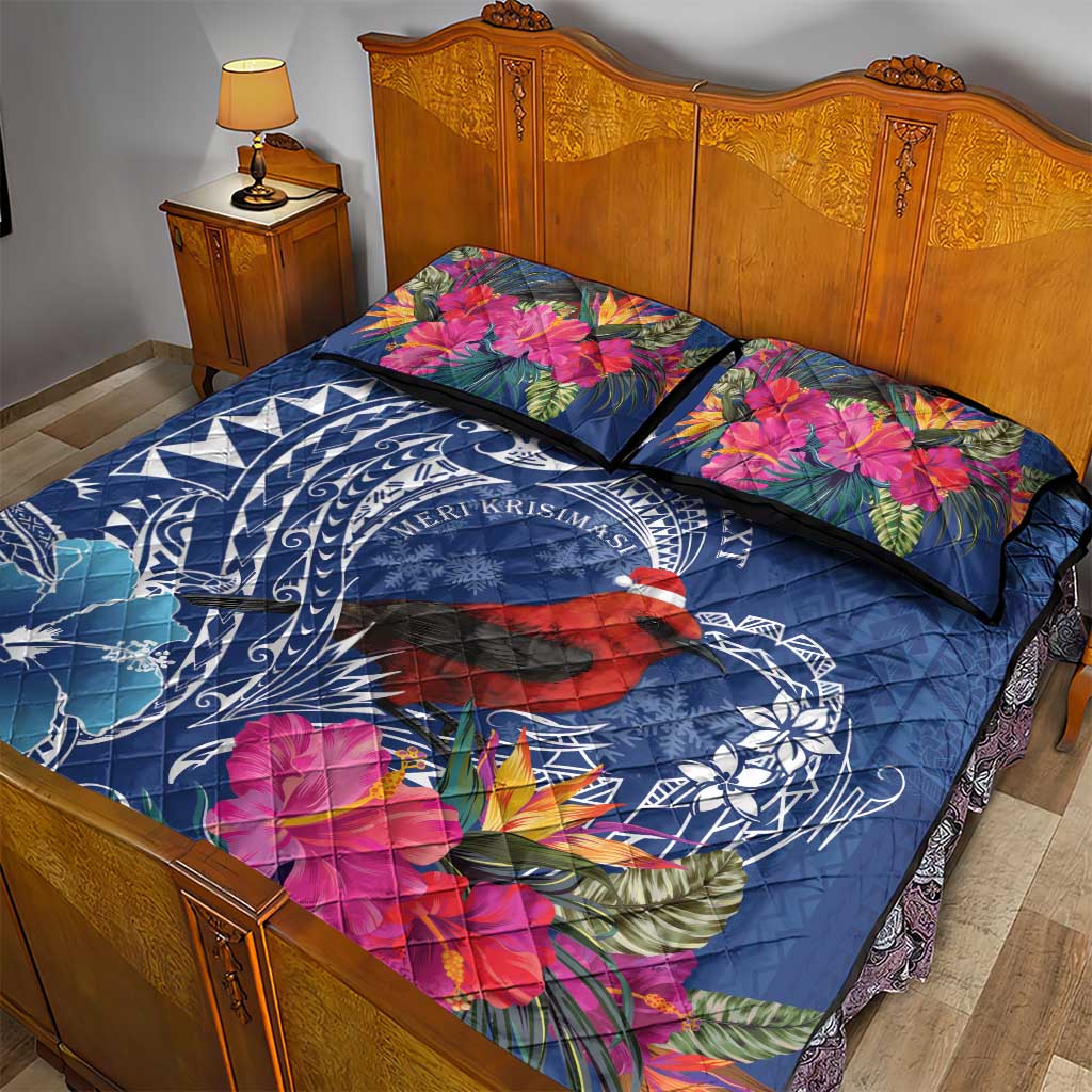 Personalized Samoa Christmas Quilt Bed Set Cardinal Honeyeater Mix Siapo