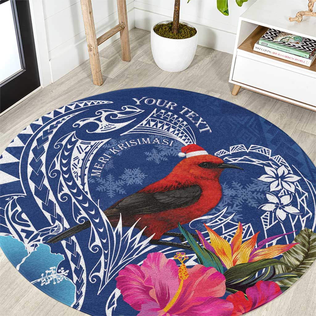 Personalized Samoa Christmas Round Carpet Cardinal Honeyeater Mix Siapo