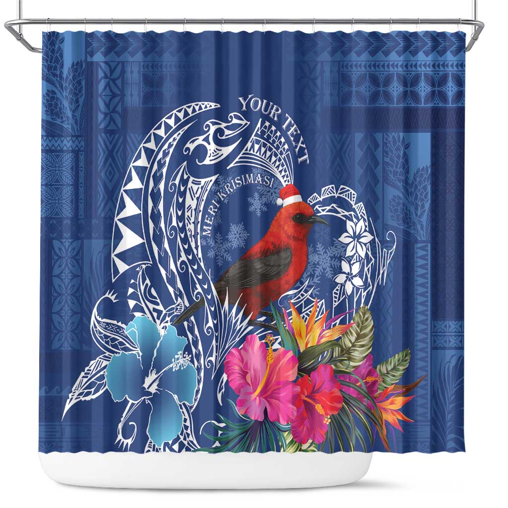 Personalized Samoa Christmas Shower Curtain Cardinal Honeyeater Mix Siapo