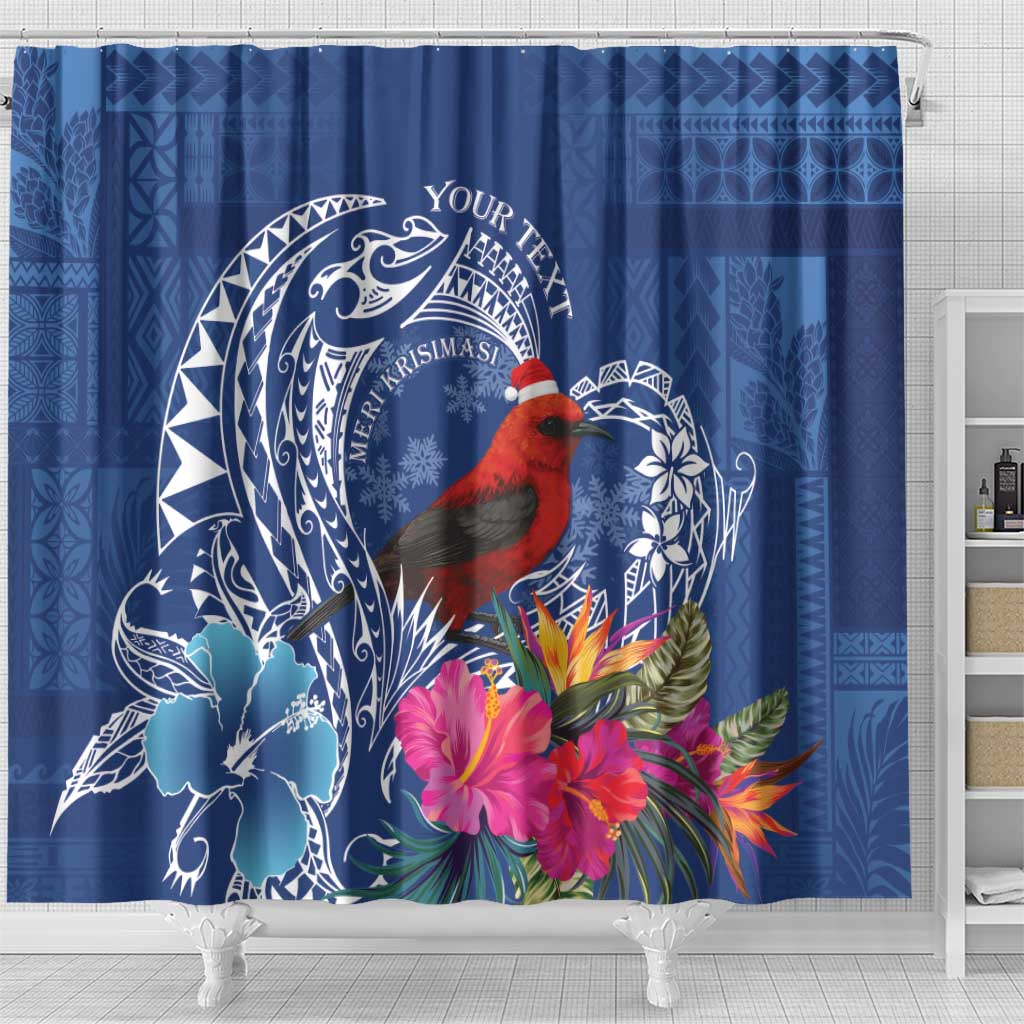 Personalized Samoa Christmas Shower Curtain Cardinal Honeyeater Mix Siapo