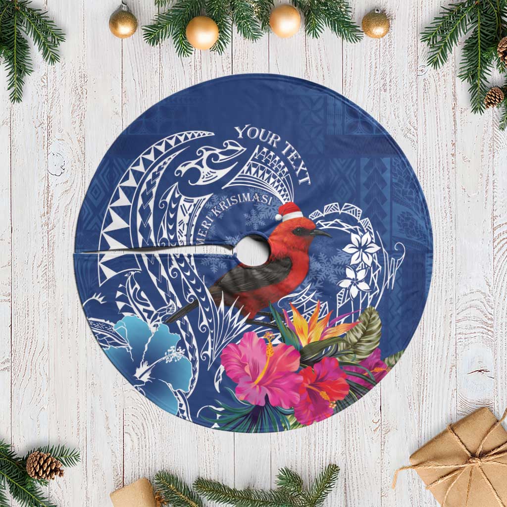 Personalized Samoa Christmas Tree Skirt Cardinal Honeyeater Mix Siapo