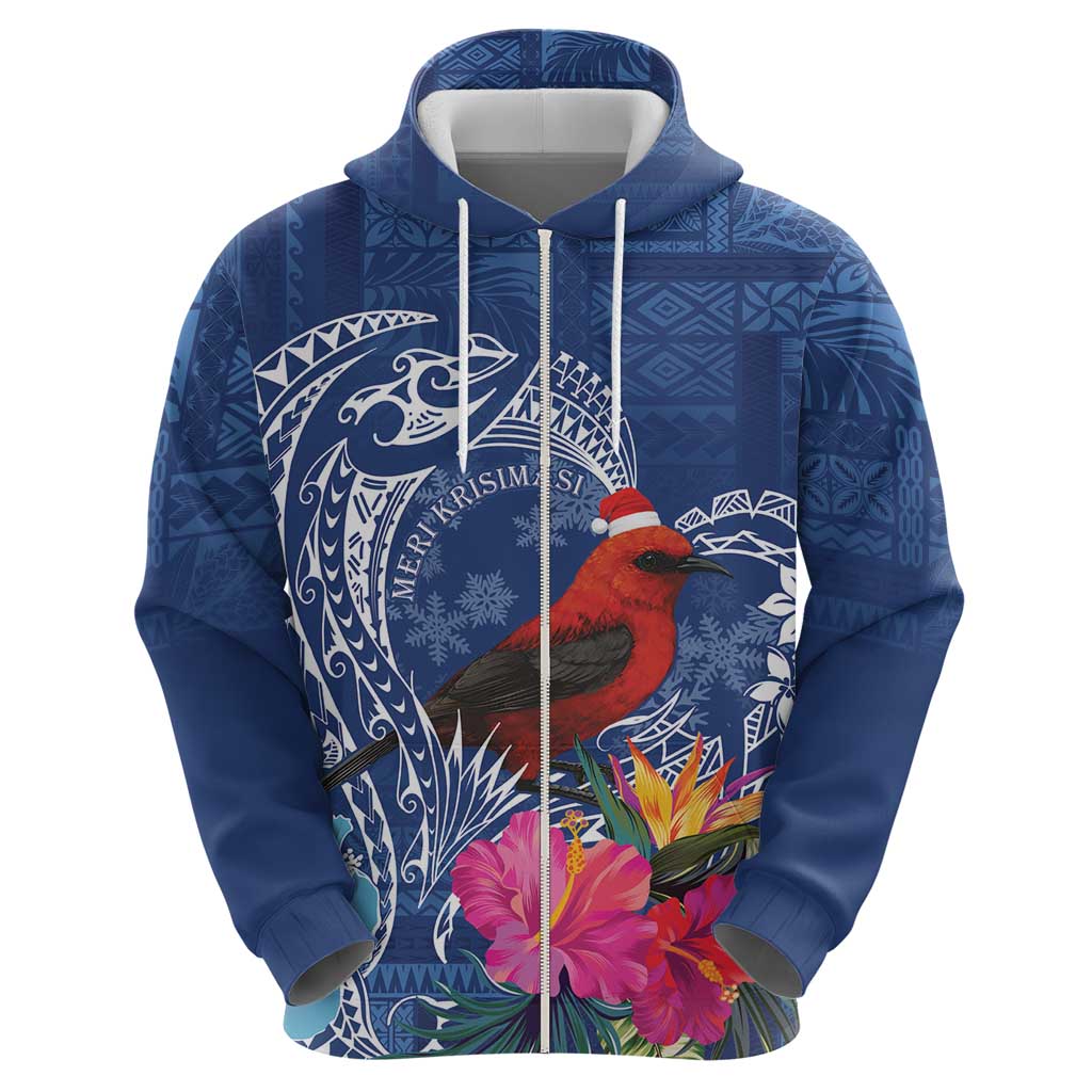 Personalized Samoa Christmas Zip Hoodie Cardinal Honeyeater Mix Siapo