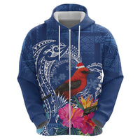Personalized Samoa Christmas Zip Hoodie Cardinal Honeyeater Mix Siapo