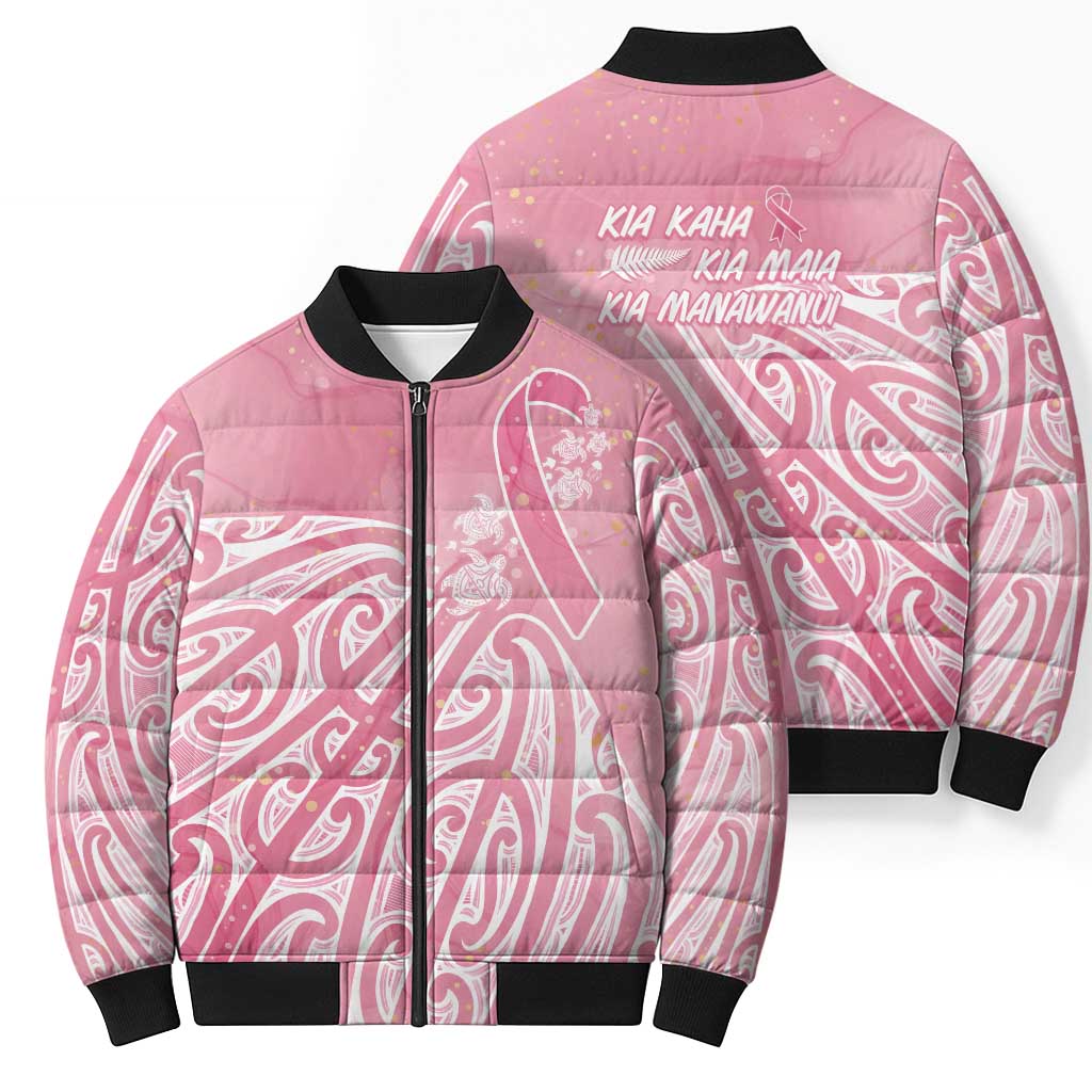 Breast Cancer Awareness Maori Bomber Puffer Jacket Kia Kaha Kia Maia Kia Manawanui - Polynesian Pride