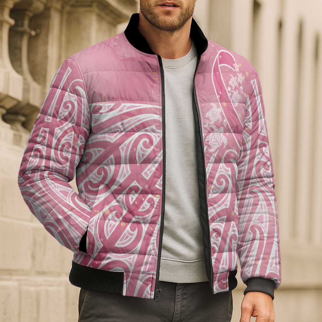Breast Cancer Awareness Maori Bomber Puffer Jacket Kia Kaha Kia Maia Kia Manawanui - Polynesian Pride