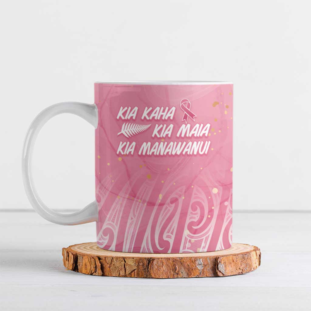 Breast Cancer Awareness Maori Ceramic Mug Kia Kaha Kia Maia Kia Manawanui - Polynesian Pride