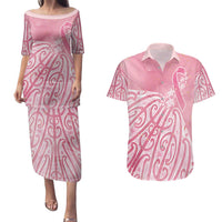 Breast Cancer Awareness Maori Couples Matching Puletasi and Hawaiian Shirt Kia Kaha Kia Maia Kia Manawanui - Polynesian Pride