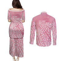Breast Cancer Awareness Maori Couples Matching Puletasi and Long Sleeve Button Shirt Kia Kaha Kia Maia Kia Manawanui - Polynesian Pride