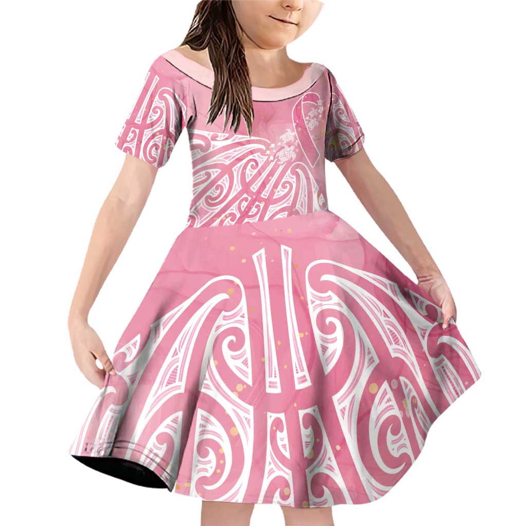 Breast Cancer Awareness Maori Family Matching Off Shoulder Short Dress and Hawaiian Shirt Kia Kaha Kia Maia Kia Manawanui - Polynesian Pride