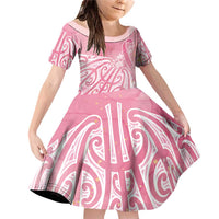 Breast Cancer Awareness Maori Family Matching Off Shoulder Short Dress and Hawaiian Shirt Kia Kaha Kia Maia Kia Manawanui - Polynesian Pride