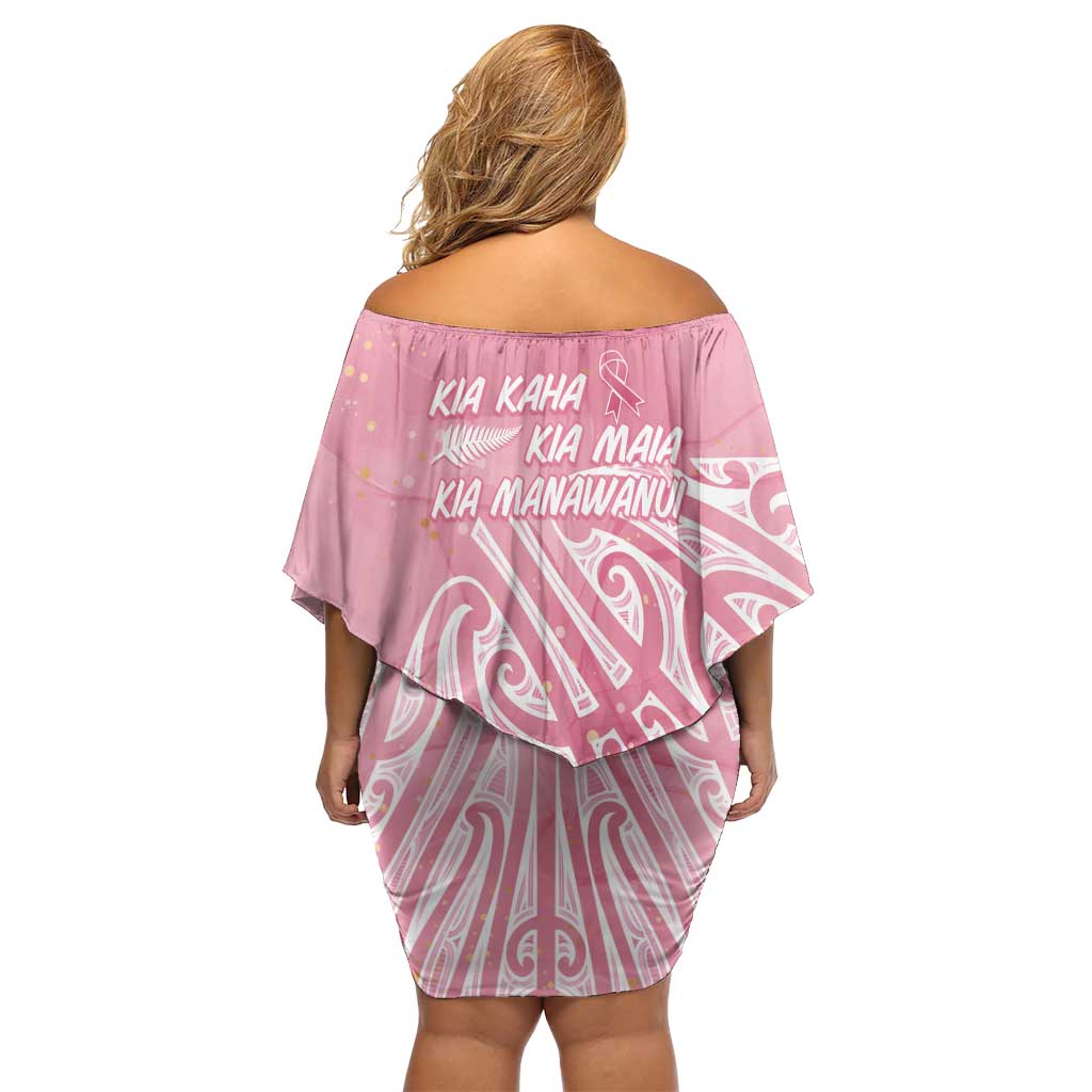 Breast Cancer Awareness Maori Family Matching Off Shoulder Short Dress and Hawaiian Shirt Kia Kaha Kia Maia Kia Manawanui - Polynesian Pride
