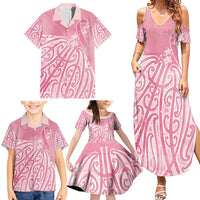 Breast Cancer Awareness Maori Family Matching Summer Maxi Dress and Hawaiian Shirt Kia Kaha Kia Maia Kia Manawanui - Polynesian Pride
