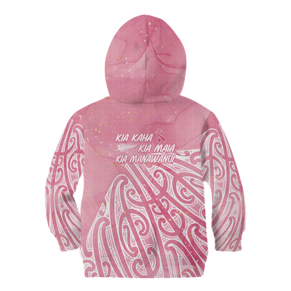Breast Cancer Awareness Maori Kid Hoodie Kia Kaha Kia Maia Kia Manawanui - Polynesian Pride